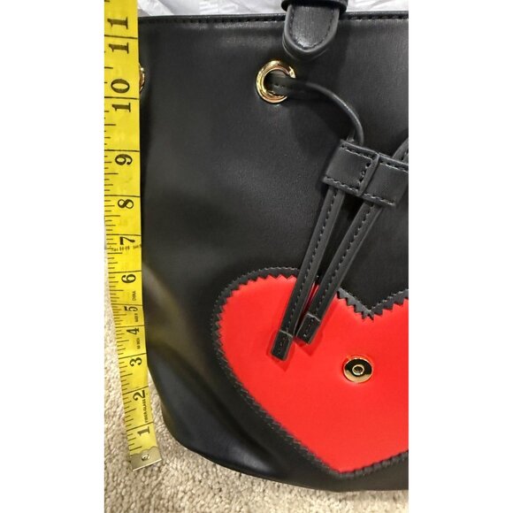 Love Moschino Black & Red Heart Backpack Gold Accent Drawstring & Buckle Closure - Picture 13 of 13